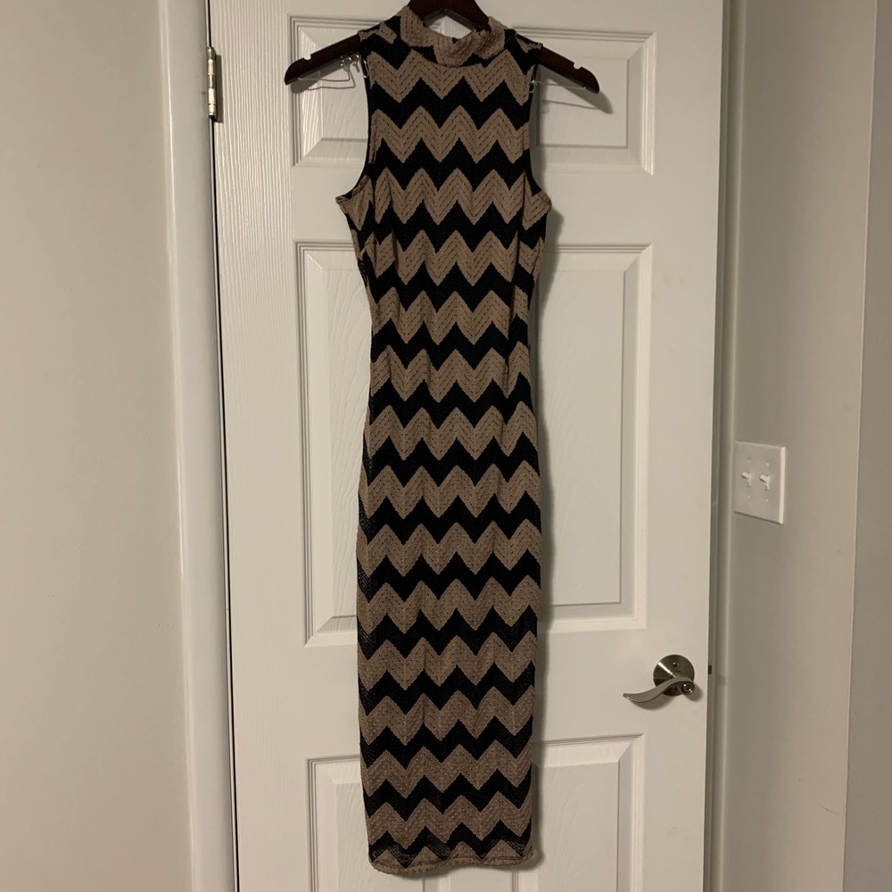 Windsor medium Black Tan chevron dress high neck